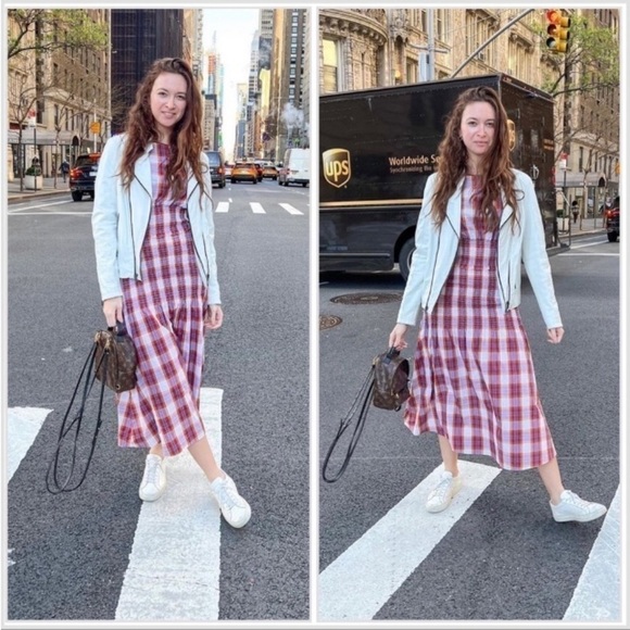 Something Navy Blanche Smocked Plaid Midi Dress Small NWOT Preppy Classic - Picture 5 of 16